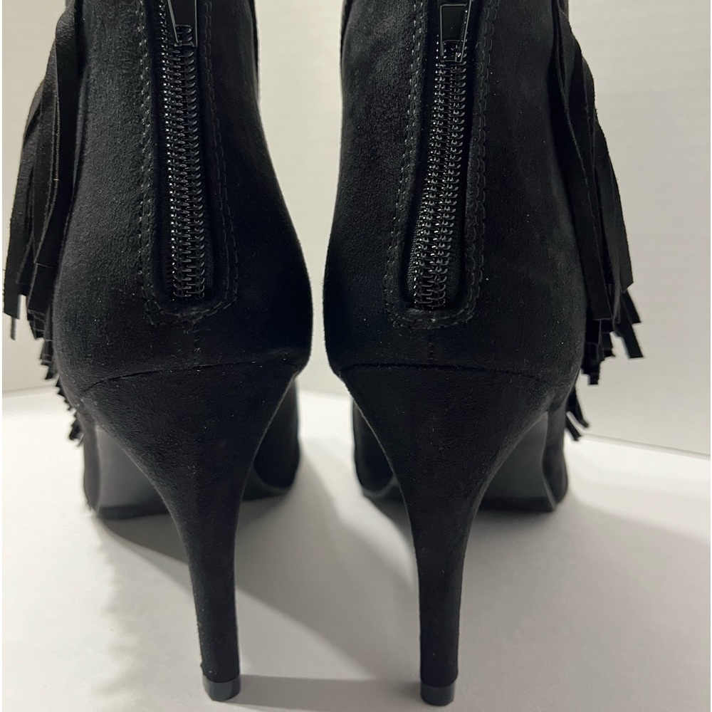 New Directions Brooke Peep Toe Black Fringe Ankle Boots‎ Women Size 10 - Picture 7 of 10